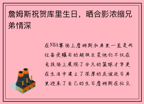 詹姆斯祝贺库里生日，晒合影浓缩兄弟情深